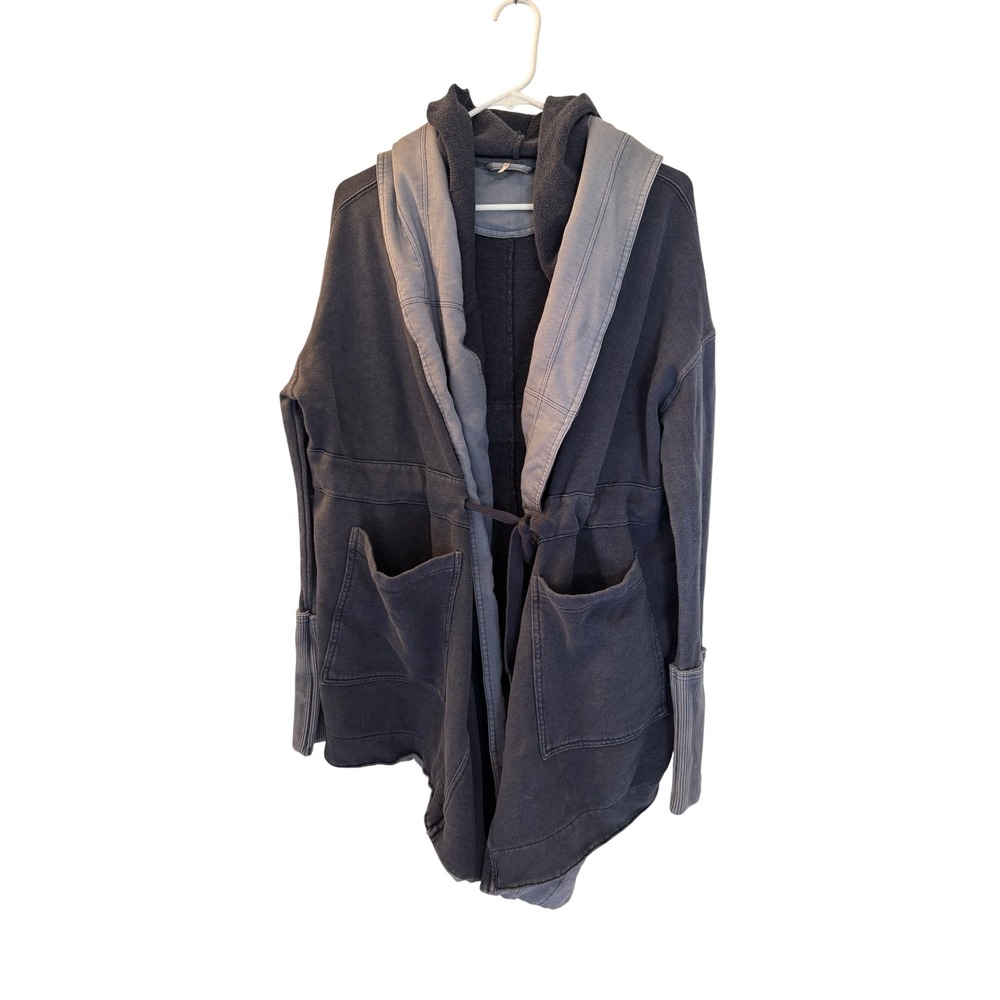 Free People Brentwood Hooded Cardigan Washed Charcoal Gray Small